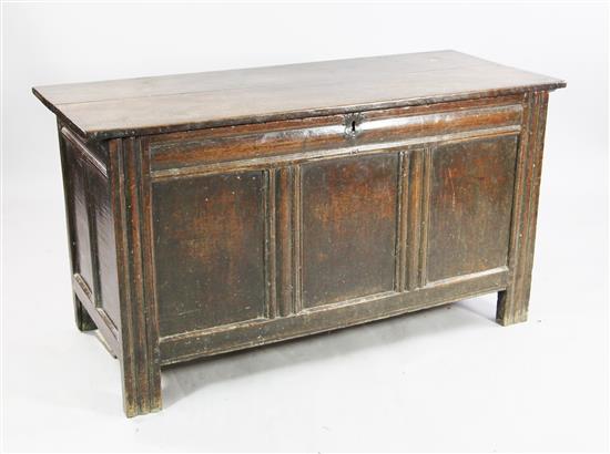 18th century panelled  oak coffer, W.4ft 2.5in.(-)